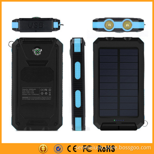 Portable 10000mAh Solar Backup Charger Waterproof for IOS Android Cellphones